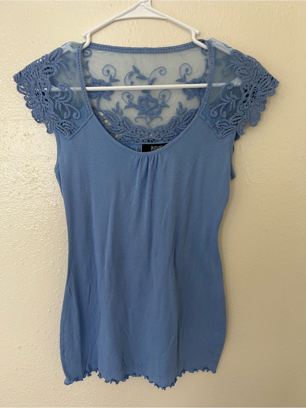 a.n.a Light Blue Lace Cap Sleeve Knit Top